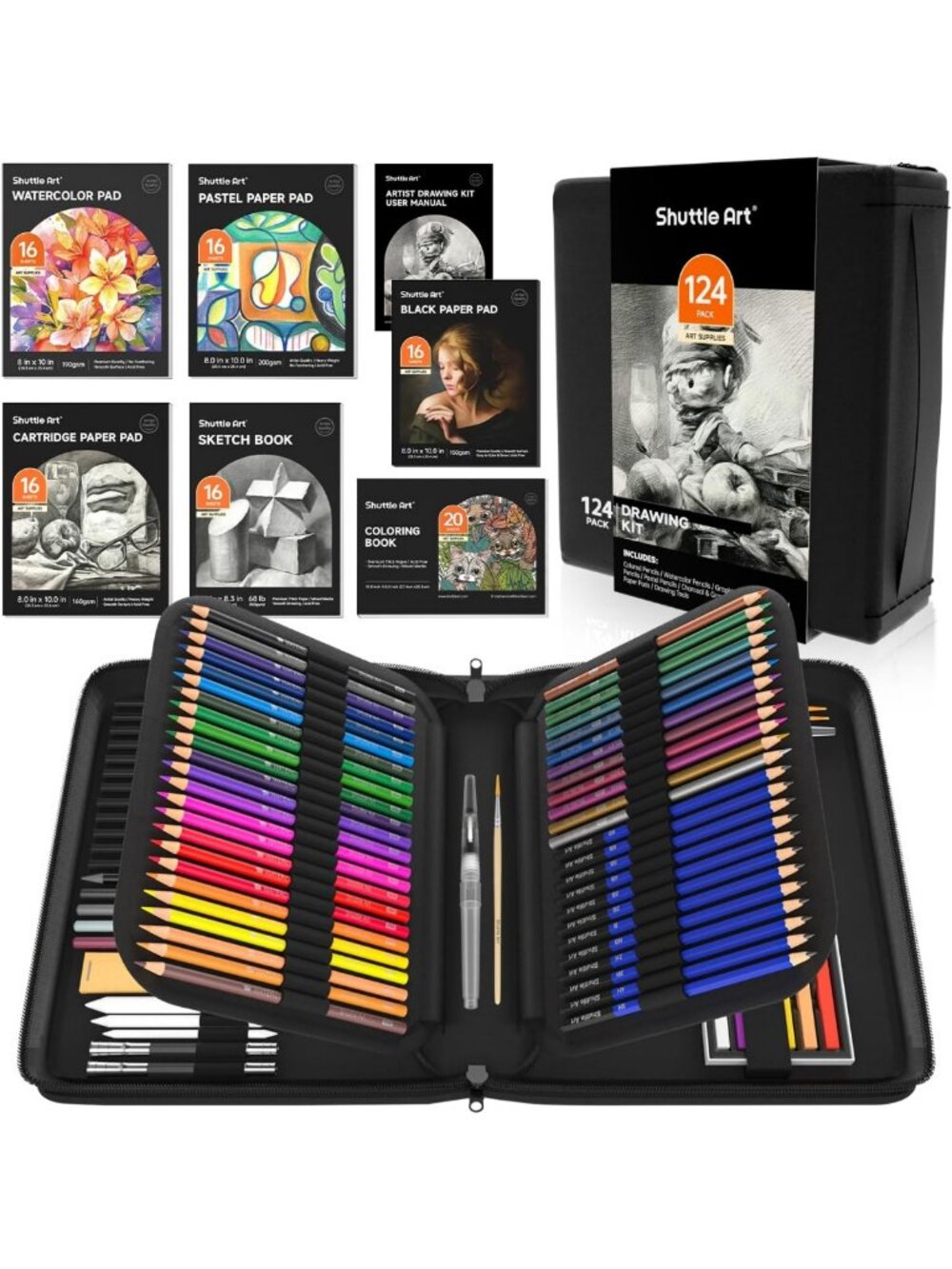 124 PCS Complete Drawing Kit - Professional Art Supplies with Pencils, Pastels